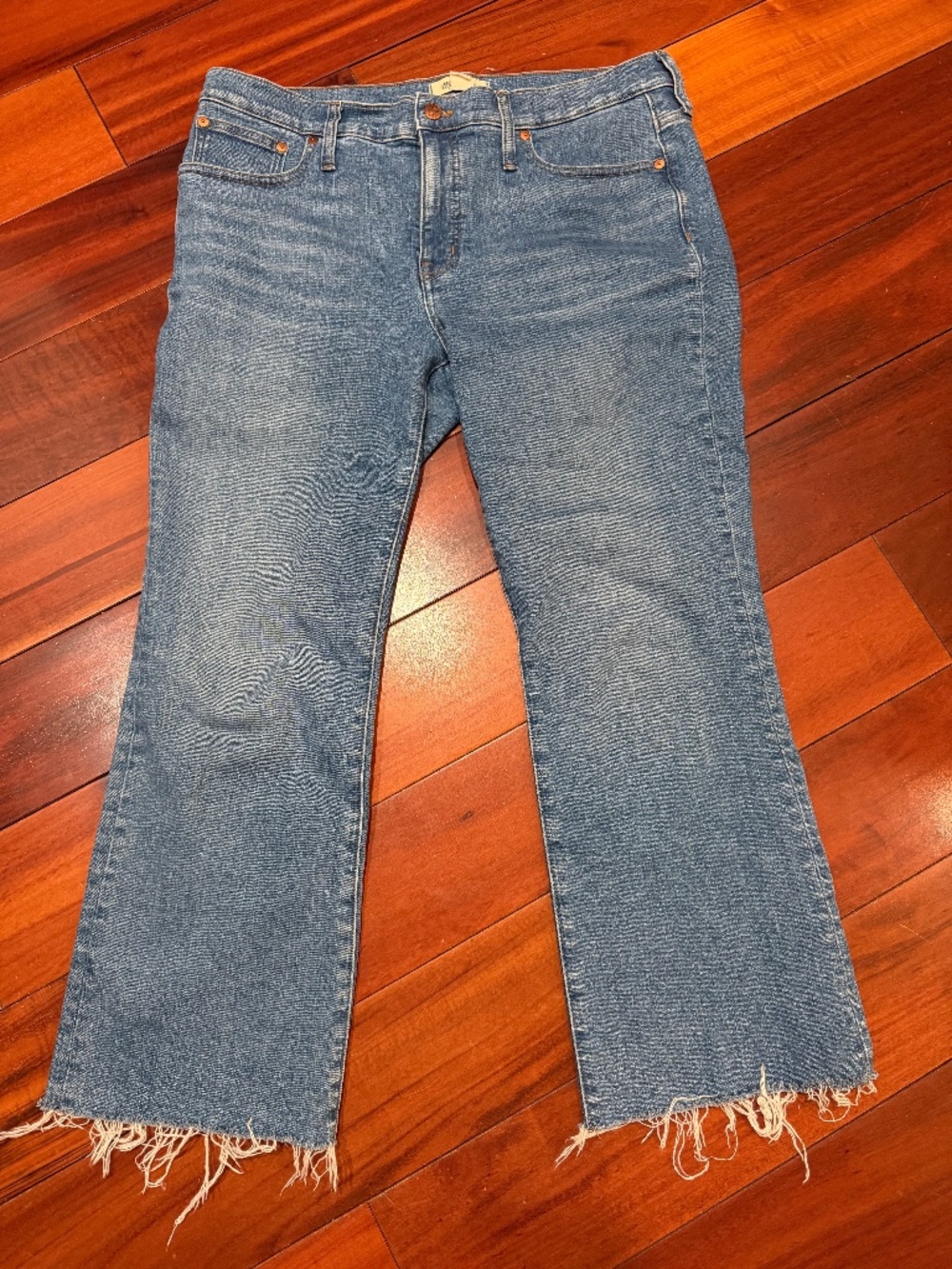 Madewell Mid-Rise Kick-Out Crop Jeans Raw Hem Blue Wash Size 31